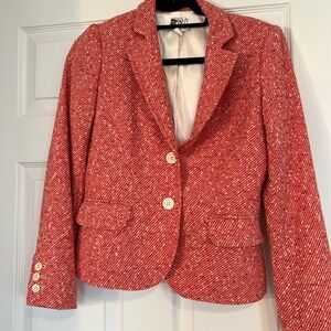 J. Crew Red and White Tweed Blazer